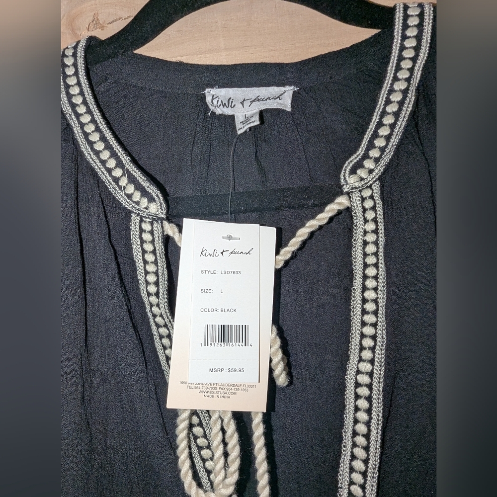 Kiwi and punch Miami Bohemian Black Tunic with Embroidered Details - Picture 2 of 4